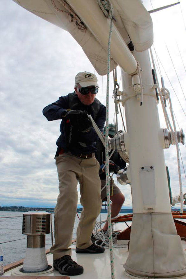 Retired Coupeville residents David Young (left) and Christopher Bradley enjoy volunteering as crew for the Suva, a 68-foot schooner owned by Coupeville Maritime Heritage Foundation. Getting out on the water and sailing is good for thebody, heart and soul, they say.