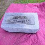 Justin Burnett/The Record &mdash; Minnie Spencer-Plumb&rsquo;s original headstone, which was moved to the Honeymoon Lake Community Club this week, only included her first name due to a family grudge related to her husband.
