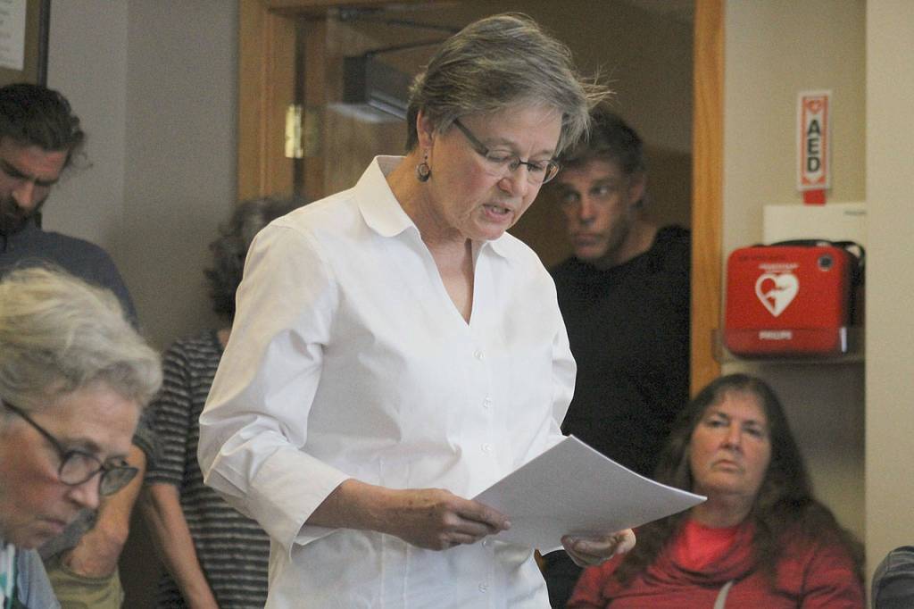 Evan Thompson / The Record &mdash; Langely resident Barbara Small, a member of LAND, argued against allowing up to 12 amplified music events in a year.