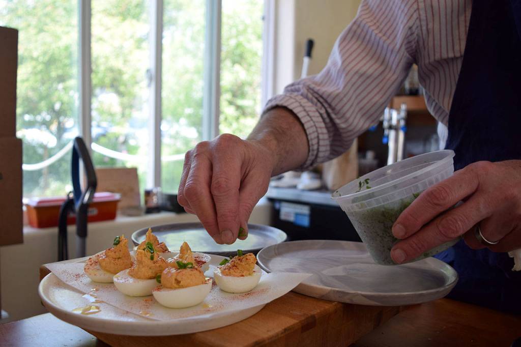 Kyle Jensen / The Record &mdash; Dishes at Anthes Ferments range from Japanese to German to American classics, such as deviled eggs.