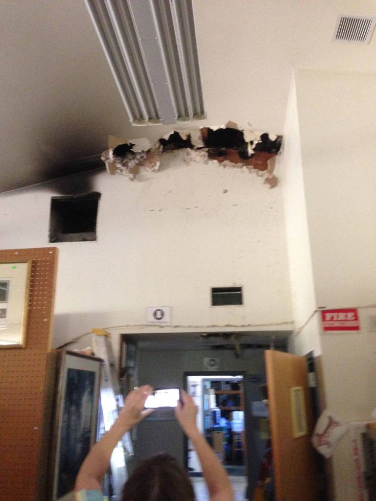 Justin Burnett/The Record &mdash; A fire at Senior Thrift in Freeland early Sunday began in the attic. The store is closed while damages are being assessed.