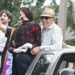 Evan Thompson / The Record &mdash; Daniel Goldsmith, 71, with his mannequin &ldquo;Myrtle&rdquo; during Saturday&rsquo;s parade at the Whidbey Island Fair. Goldsmith will tote Myrtle around during the upcoming Whidbey Triathlon on July 29 as a way of raising awareness about the Friends of Friends Medical Support Fund and 2017 Mr. South Whidbey contest.