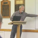 Evan Thompson / The Record &mdash; Dan Poolman, South Whidbey School District&rsquo;s assistant superintendent of business, discusses the 2017-18 budget at the South Whidbey School Board&rsquo;s public hearing on July 26.