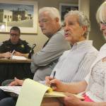 Evan Thompson / The Record &mdash; Langley Arts Commission Chairman Frank Rose addresses the Langley City Council during a workshop meeting on Tuesday at city hall. Also in the picture are (from left to right) Langley Police Chief David Marks, Mo Jerome and Joann Quintana.