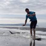 Kyle Jensen / The Record &mdash; Reisman lands an ollie over driftwood at Double Bluff Beach.