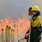 Laura Guido/Whidbey News Group                                Michelle Boderck, from the Center for Natural Lands Management, works on a controlled burn of the Admiralty Inlet Natural Area Preserve. The burn is part of the Whidbey Camano Land Trust&rsquo;s efforts to restore prairie land on the island.