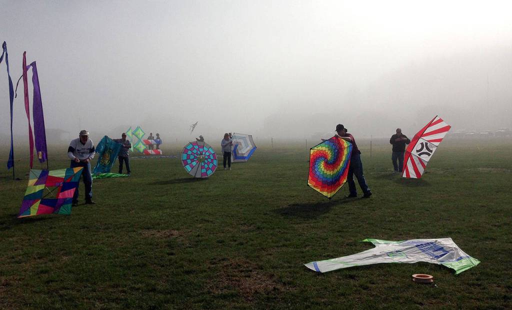 Contributed photo &mdash; The Whidbey Island Kite Fliers meet for their monthly &ldquo;fun fly&rdquo; at Fort Casey rain or shine, or even fog.