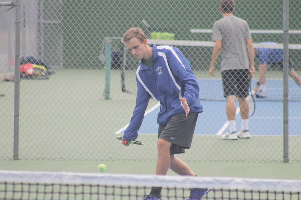 Evan Thompson / The Record                                South Whidbey sophomore Levi Buck is the Falcons&rsquo; top singles player, a position which he says comes with some pressure.