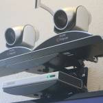 Evan Thompson / The Record &mdash; A Polycom videoconferencing system acts as the eyes and ears of the room with motion and voice activated software.