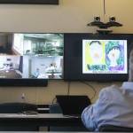 Evan Thompson / The Record &mdash; The videoconferencing room at the Washington State University Extension Island County office in Coupeville provides students with the ability to take classes at the North Puget Sound campus in Everett without having to leave the island.