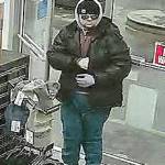 Photo courtesy of Island County sheriff                                A robber struck a Clinton gas station Sunday. The suspect may be the same person as a Halloween night robbery.