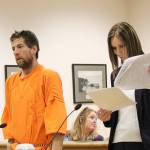 Jessie Stensland / Whidbey News Group                                John Bagley, left, makes a preliminary appearance in Island County Superior Court Monday. Hes accused of pawning a telescope stolen from a robotics club.