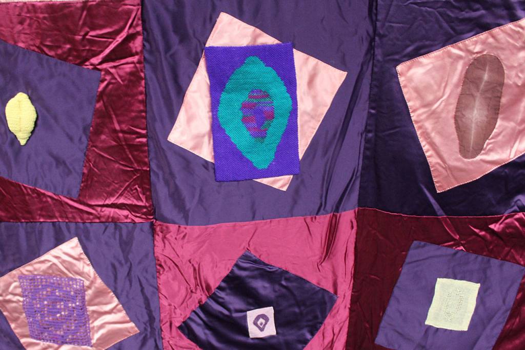 A vagina quilt made by Diane Leganza of Greenbank for a senior art project when she went back to college at age 50. Leganza, now 68, will be part of the cast of Vagina Monologues and so will her quilt.