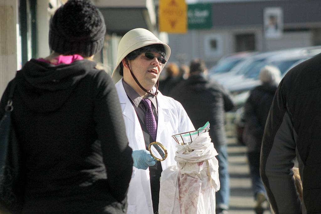 Evan Thompson / The Record  Dusty Hauser, played by Tim Simon, was among more than two dozen actors who played suspects and experts in the 34th annual Mystery Weekend in Langley.