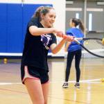 Evan Thompson / The Record  South Whidbey senior Ally Lynch hits a nerf ball during a practice moved indoors because of rain Wednesday.