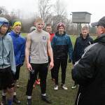Evan Thompson / The Record  South Whidbey boys soccer coach Emerson Skip Robbins talks with players.