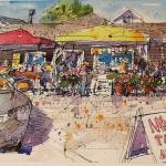 Mike Burroughs often sketches events around the island, such as the Langley Farmers Market. The exhibit, Brothers with Brushes is in the UUCWI Gallery of Art the next two months. Opening reception is 11 a.m.-12:30 p.m., March 4.