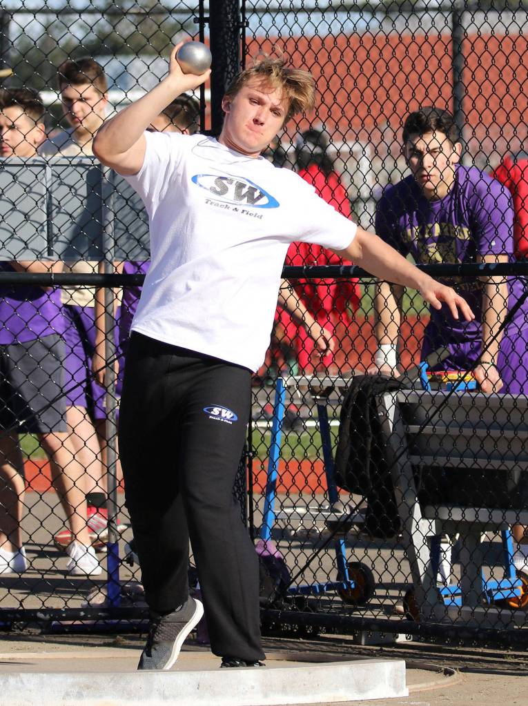 JaNoah Spratt was the top finisher in the shot put at the jamboree Thursday.(Photo by John Fisken)