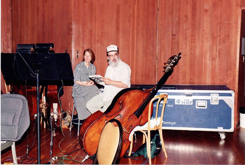Photo courtesy of Margaret Storer                                Buell Neidlinger and his wife, Margaret Storer, are pictured on the Warner Brothers sound stage in 1993.