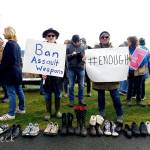 Shoes representing children killed by firearms were lined up and later donated to Good Cheer. Photo provided by Diane Jhueck