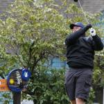 Brent DeWolf blasts a drive on No. 4.(Photo by Jim Waller/Whidbey News Group)