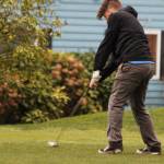 Dane Saxton tees off for the Falcons.(Photo by Jim Waller/Whidbey News Group)