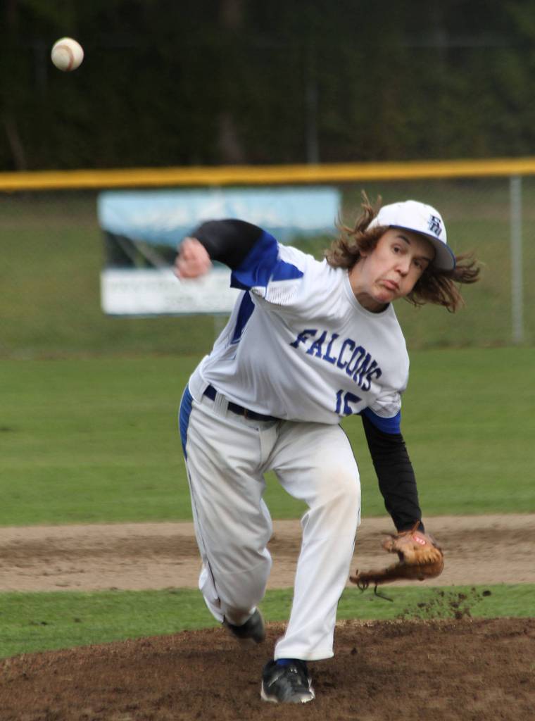 Nick Young lets a pitch fly in Mondays game.(Photo by Jim Waller/Whidbey News Group)