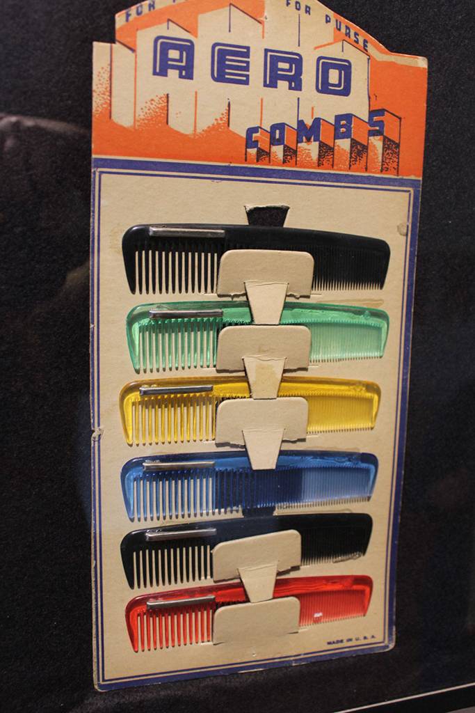 Over the decades, Richard Marquis collected many items for the graphics of the display, such these colorful combs.