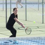 Alison Papritz punches a backhand in the Oak Harbor match. (Photo by Jim Waller/Whidbey News Group)