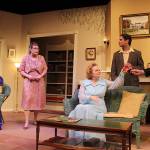 Col. Henry Angkatell played by Jack McPherson (far right) serves Miss Lucy Angkatell (Ingrid Schwalbe) a drink prior to a formal dinner in the couples mansion. Other actors, left to right, are Trinity Slowik (Midge Harvey), Lisa Judd (Gertie Cristow) and Warren Rogers (Edward Angkatell.) Photos by Patricia Guthrie/Whidbey News Group
