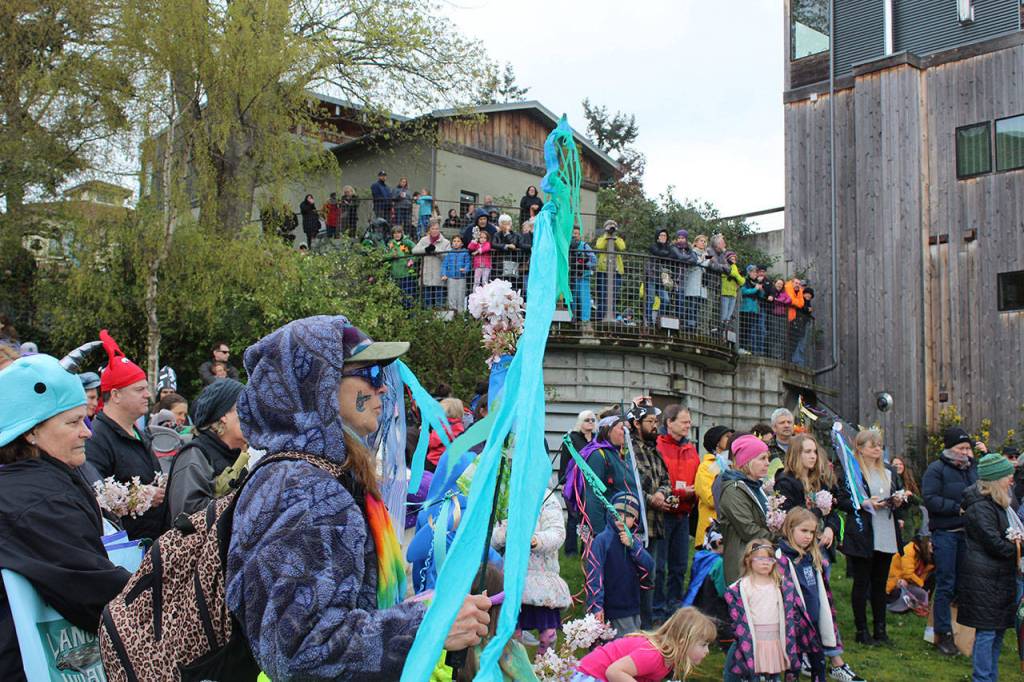 A ceremony near the water at Whale Bell Park included poems, songs, a proclamation, blessings and flower blossoms that floated out to sea. The crowd was estimated to be the largest ever for the two-day festival that included educational talks, a beach clean-up, costume-making activities and a fundraising whale boat excursion.