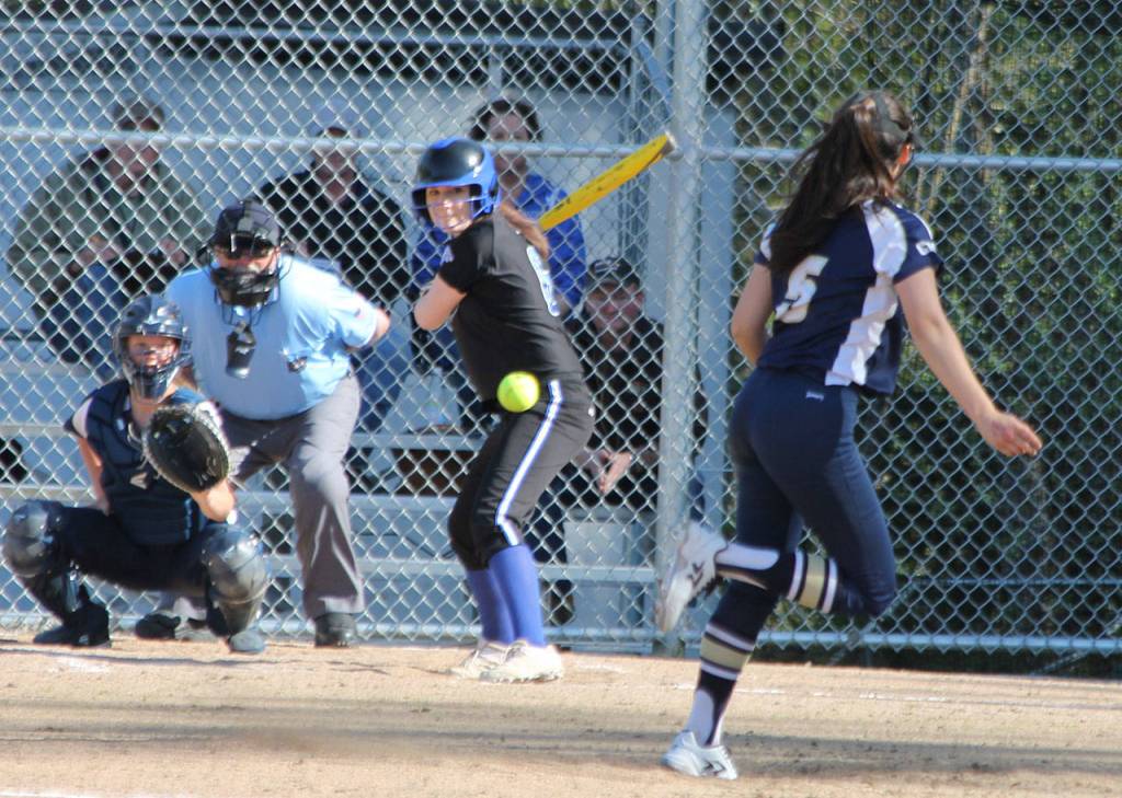 South Whidbeys Melody Wilkie waits for a pitch from Cheyenne Nelson.(Photo by Jim Waller/Whidbey News Group)