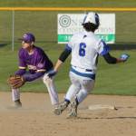 Kade Petty steals second base for the Falcons.(Photo by Jim Waller/Whidbey News Group)