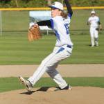 Nick Young prepares to fire a pitch against Concrete Monday.(Photo by Jim Waller/Whidbey News Group)