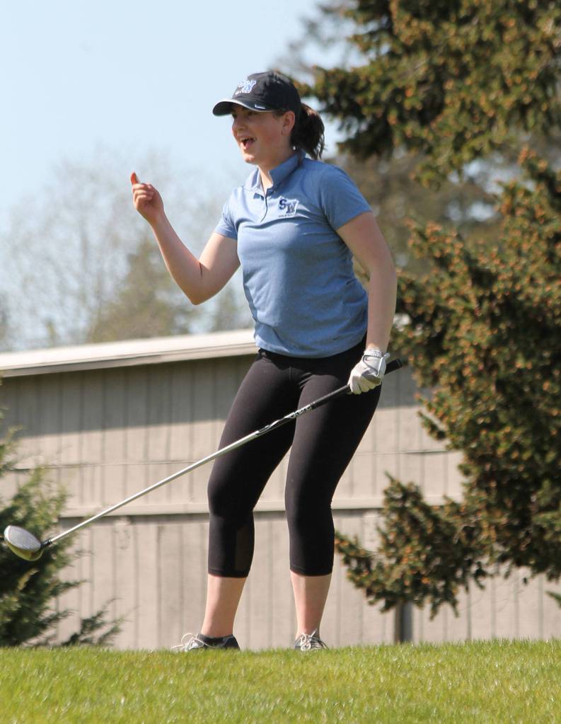 Olivia Varga gives directions to her drive.(Photo by Jim Waller/Whidbey News Group)