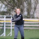 Sophia Olsson tosses the ball back into the infield.(Photo by John Fisken)