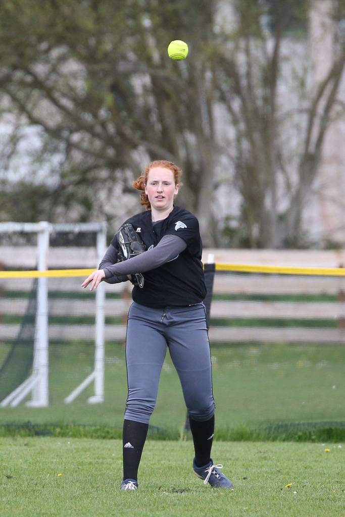 Sophia Olsson tosses the ball back into the infield.(Photo by John Fisken)