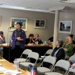 Cathy Whitmire explains to the Langley City Council the need for local governments to sign the Civility First pledge. Photo by Patricia Guthrie/Whidbey News Group