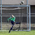 South Whidbey keeper Julian Inches puts the ball in play.(Photo by Matt Simms)