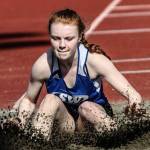 Mattason Straub hits the pit in the long jump.(Photo by Matt Simms)
