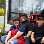 Owners of Molka Xete pose out front of their new Greenbank business. Veronica Anguiano and her husband Mario Saenz (left) and Julio Aranda opened the eatery last month. Photo by Patricia Guthrie/Whidbey News Group