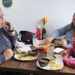 Carolyn Schultz (left) has lunch with Elena Lindsey, 5, and Carson Allen at Molka Xete. The Oak Harbor residents decided to stop in the Greenbank restaurant for the first time after taking their dogs to Double Bluff beach. Photo by Patricia Guthrie/Whidbey News Group