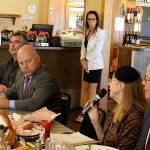 Reece Rose starts Fridays forum with sheriff candidates Rick Felici (second from left) and Lane Campbell (right) who answered questions during a luncheon at Holmes Harbor Rod & Gun Club. Photo by Patricia Guthrie/Whidbey News Group
