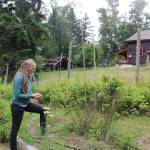 Jules LeDrew, who oversees the gardens at Whidbey Institute, collects herbs for a class. In the background is the old farm house, which sleeps 10 guests.