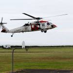 One of Naval Air Station Whidbey Island Search and Rescues helicopters, a MH-60S Knighthawk, lands Thursday morning at Camp Casey Conference Center. Sea Cadets at the camp had the opportunity to see the aircraft up close and ask questions from the crew members who attended. Photo by Laura Guido/Whidbey News-Times