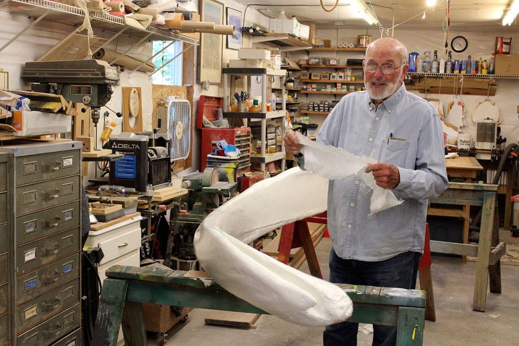Woodworker Ken Price used the same material and layering system he uses when repairing boats, such as sheets of fiberglass. I basically built a hull around it to preserve it, he said. The blue whale jaw bone is scheduled to be moved back to the Langley Whale Center Wednesday.
