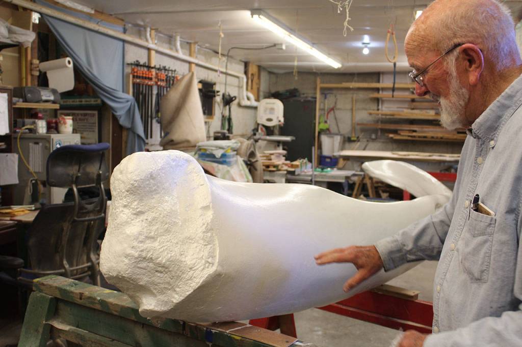 The jaw bone hung in a cannery in LaConner for many years and was ultimately loaned to the Langley Whale Center. The jaw bone is believed to be about 100 years old and came from an 80-foot long blue whale killed somewhere in the Salish Sea. Photo by Patricia Guthrie/Whidbey News Group