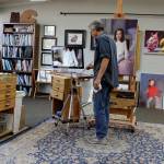 Painter James Tennison turned a former classroom at South Whidbey Community Center into a 1,000-square-foot combination studio, living room, library and place to teach art. Among the first tenant to lease, he calls the space wonderful and wonderfully close to his home in Langley. Its a two-minute walk away, he said. (Photos by Patricia Guthrie/Whidbey News Group)