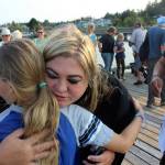 Michelle Seidelman, with Sea Shepherd in Portland, makes the round of hugs that ended the somber event. She travels to the Bring Lolita Home gathering every year.