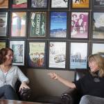 Stacie Burgua, right, who is leaving after 18 years at the helm of Whidbey Island Center for the Arts, jokes with WICAs new executive director, Verna Everitt. (Photo by Patricia Guthrie/Whidbey News Group)